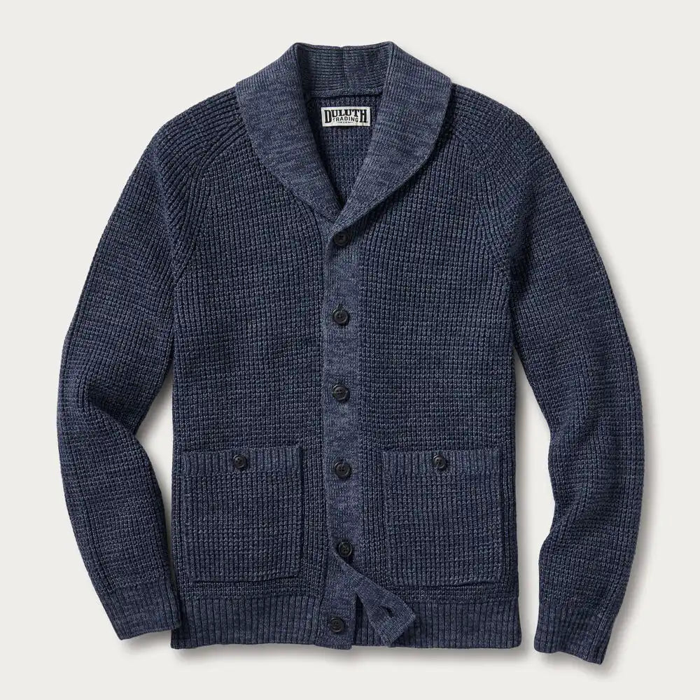 Men's Burly Retirement Shawl Collar Waffle Cardigan